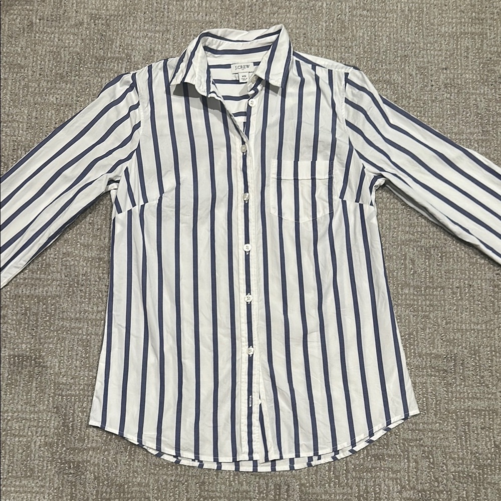 J. Crew Navy and White Striped Button-Up